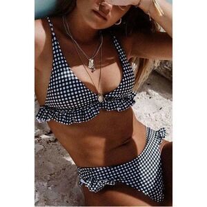 Plaid Print Ruffled Two Pieces Bikini Set
